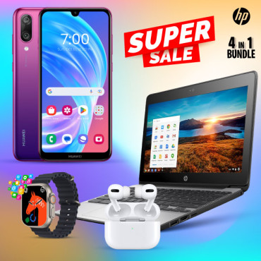 4 In 1 Combo Limited Offer, Huawei Y7Pro, 4GB, 128 GB,Dual Sim, Dual Cam,6.26 Inch,HP G5 Chromebook, 4GB Ram, With Play Store, With I7 Plus Smart Watch, Ear 3 Wireless Bluetooth Dual Earpods, HG50