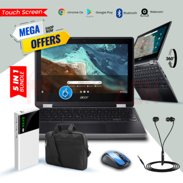 5 In 1 Bundle Offer, Acer R11 Chromebook, 4GB Ram, Play Store, 360° Touchscreen, Bluetooth, Webcam, Google Play, Chrome OS, With Laptop Bag, Power Bank, Mouse, Headset, R11