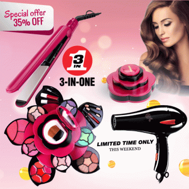 3 In 1 Combo Offer, Classics Professional Make Up-kit, High Quality Hair Dryer, Professional Hair Straighteners, CL20