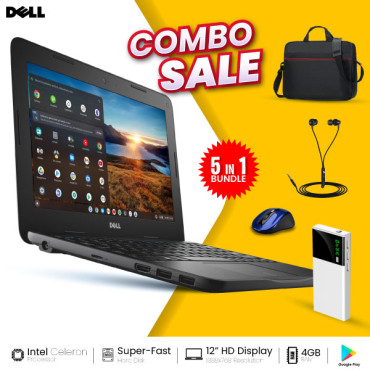 5 In 1 Bundle Offer, Dell Chromebook, 4GB Ram, With Play Store, Laptop Bag, Power Bank, Mouse, Headset, H3180