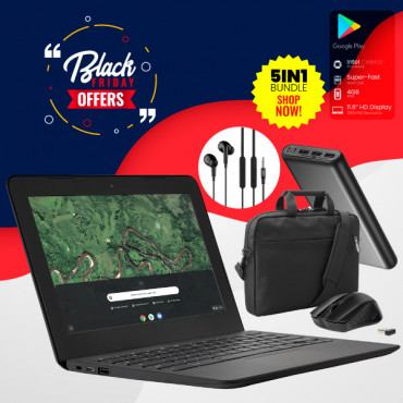 5 In 1 Bundle Offer, HP G6 Chromebook, 4GB Ram, With Play Store, Laptop Bag, Power Bank, Mouse, Headset, HG6