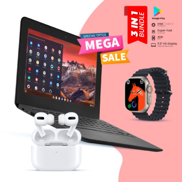 3 In 1 Bundle Offer, HP G6 Chromebook, 4GB Ram, With Play Store, With I7 Plus Smart Watch, Ear 3 Wireless Bluetooth Dual Earpods, HRG6