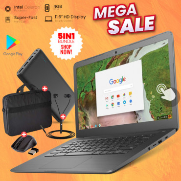 5 In 1 Bundle Offer, HP G5 Touchscreen Chromebook 4GB Ram, With, Play Store, Laptop Bag, Power Bank, Mouse, Headset, HTG5