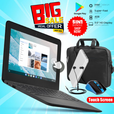 5 In 1 Bundle Offer, HP G6 Touchscreen Chromebook 4GB Ram, With, Play Store, Laptop Bag, Power Bank, Mouse, Headset, HTG6