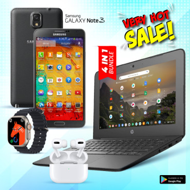 4 In 1 Combo Limited Offer, Samsung Note 3 Smart Phone, HP Chromebook, 4GB Ram, With Play Store, With I7 Plus Smart Watch, Ear 3 Wireless Bluetooth Dual Earpods, SH20