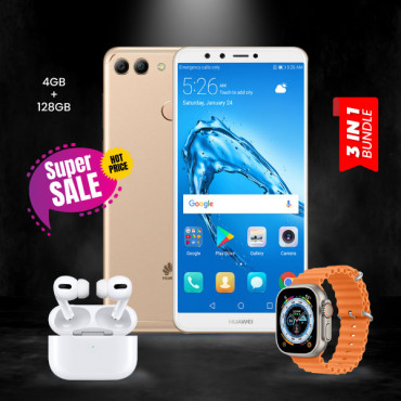 Huawei Y9, 4GB, 128 GB,Dual Sim, Dual Cam, 5.96 Inch, Fingerprint Unlock With i7 Plus Smart Watch, Ear 3 Wireless Bluetooth Dual Earpods