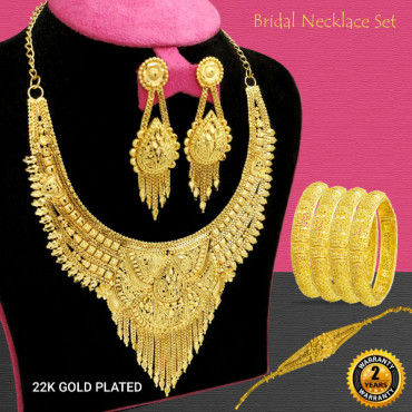 2 In 1 Combo, Nilanjan Arts 18K Gold Plated Indian Design Handmade Bridal Necklace Set Multi-Design, With 4 Pcs Bangles, NA233