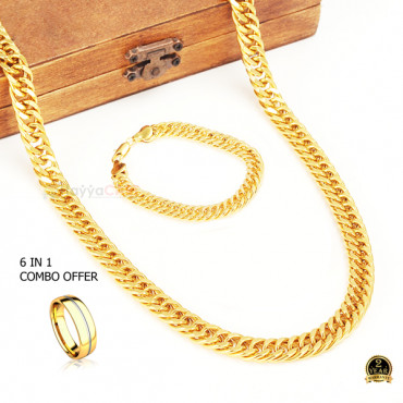 3 In 1 Combo Offer, Milano High Quality Gold Plated Chain, Bracelet, Ring For Men, GL10