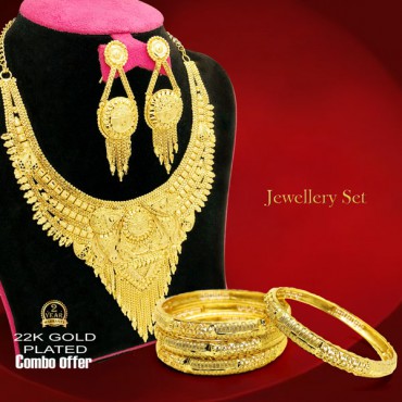 2 In 1 Combo Offer, Nilanjan 22K Gold Plated Multi Design Elegant Jewellery Set, Milano 22K Gold Plated High Quality 4 Pcs Handmade Bangles Set, MN01